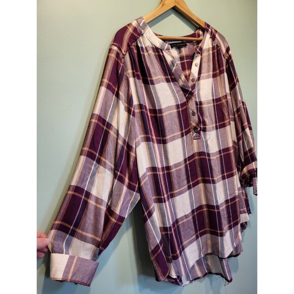 Jane & Delancey Purple Plaid Roll Tab Sleeve 1/4 Button Relaxed Fit Tunic Top 2X - Picture 3 of 9